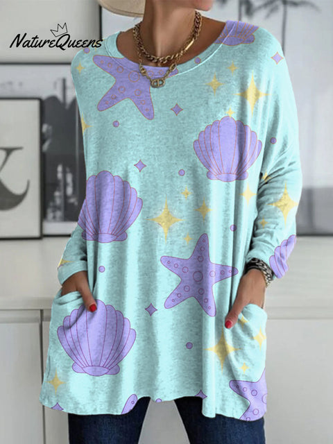 Women's Starfish Shell Print Casual Long Sleeve T-shirt