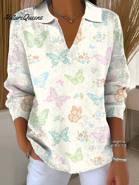 Women's Small Butterfly Color Printed Casual Sweater