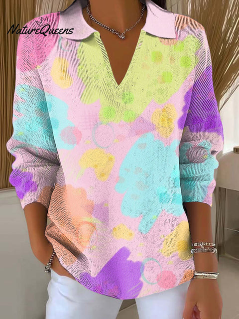 Women's Irregular Color Blocks Printed Casual Sweater
