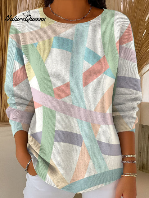 Women's Chaotic Colored Lines Prints Casual Pullover Sweater