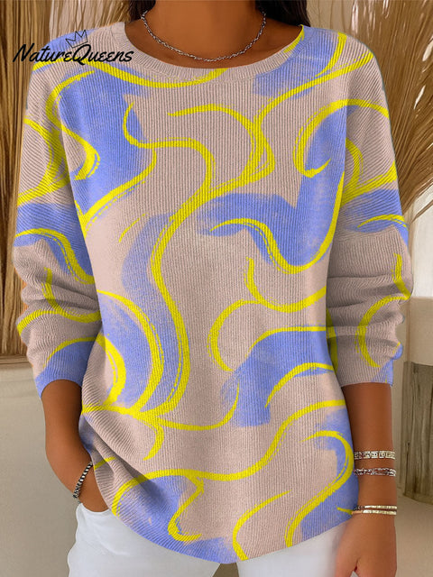 Women's Thick And Thin Lines Prints Casual Pullover Sweater