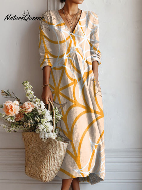 Women's Spider Web Print Linen Pocket Dress