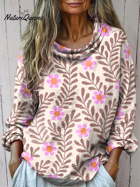 Women's Small Flowers Print Casual Long Sleeve Comfortable Cotton Shirt