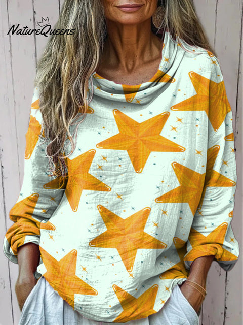 Women's Big And Small Stars Print Casual Long Sleeve Comfortable Cotton Shirt