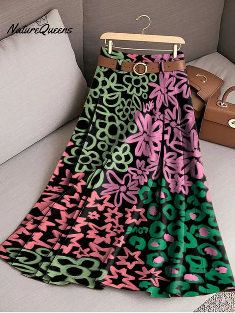 Women's Contrast Color Flowers Print Cotton Skirt