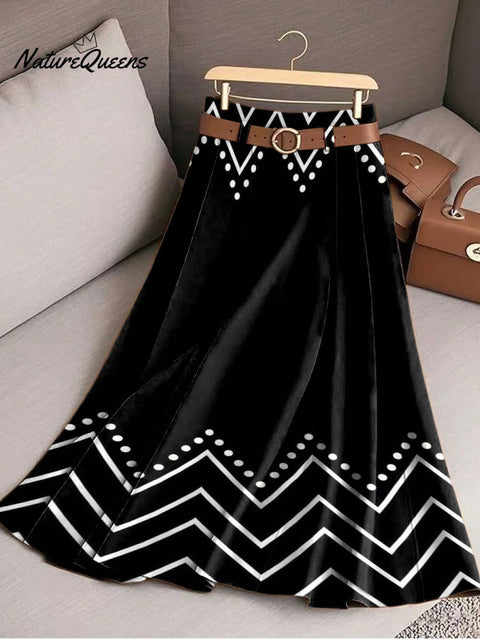 Women's Symmetrical Lines Up And Down Art Print Cotton Skirt