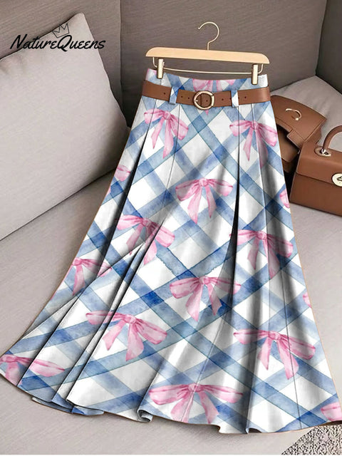 Women's Plaid Bow Print Cotton Skirt