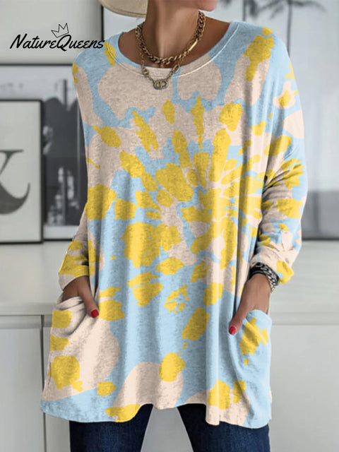 Women's Radiating Sun Print Casual Long Sleeve Comfortable Cotton Shirt