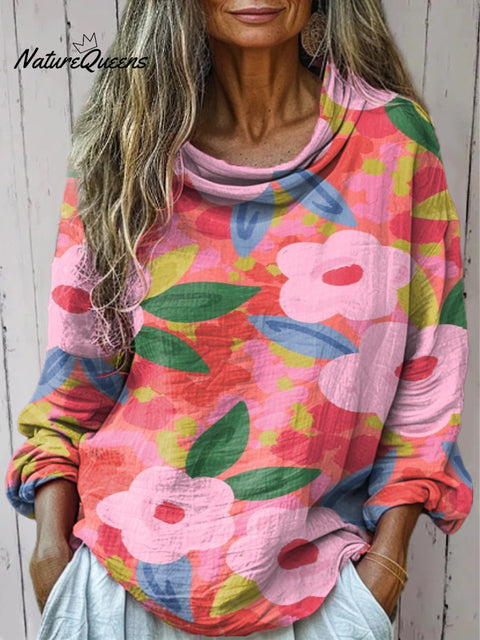 Women's Flowers Color Print Casual Long Sleeve T-shirt