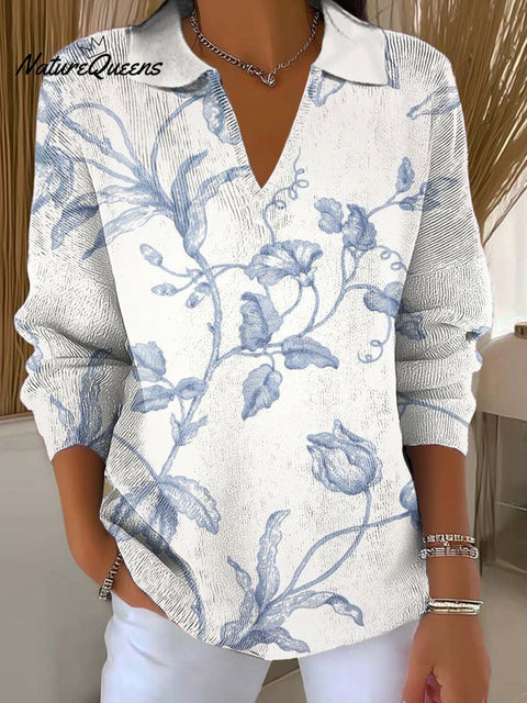 Women's Realistic Flowers Printed Casual Sweater