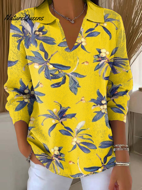 Women's Apricot Leaves Printed Casual Sweater