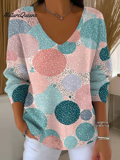 Women's Large Polka Dots Surround Small Polka Dots Print Casual Pullover Sweater