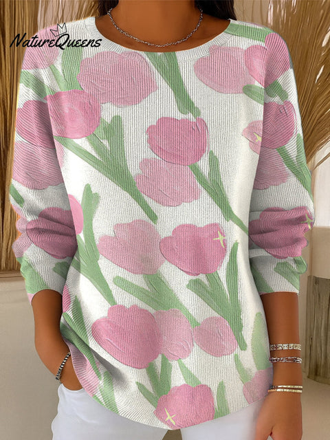 Women's Tulip Print Casual Pullover Sweater