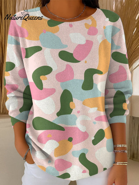 Women's Irregular Color Pattern Print Casual Pullover Sweater