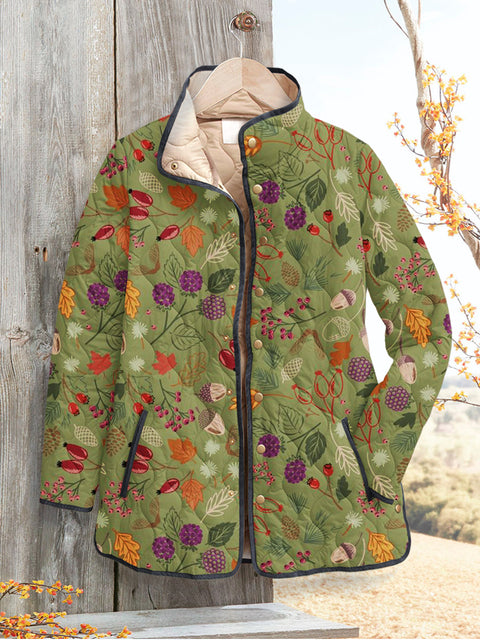 Women's Retro Floral  Art Print Casual Quilted Cardigan