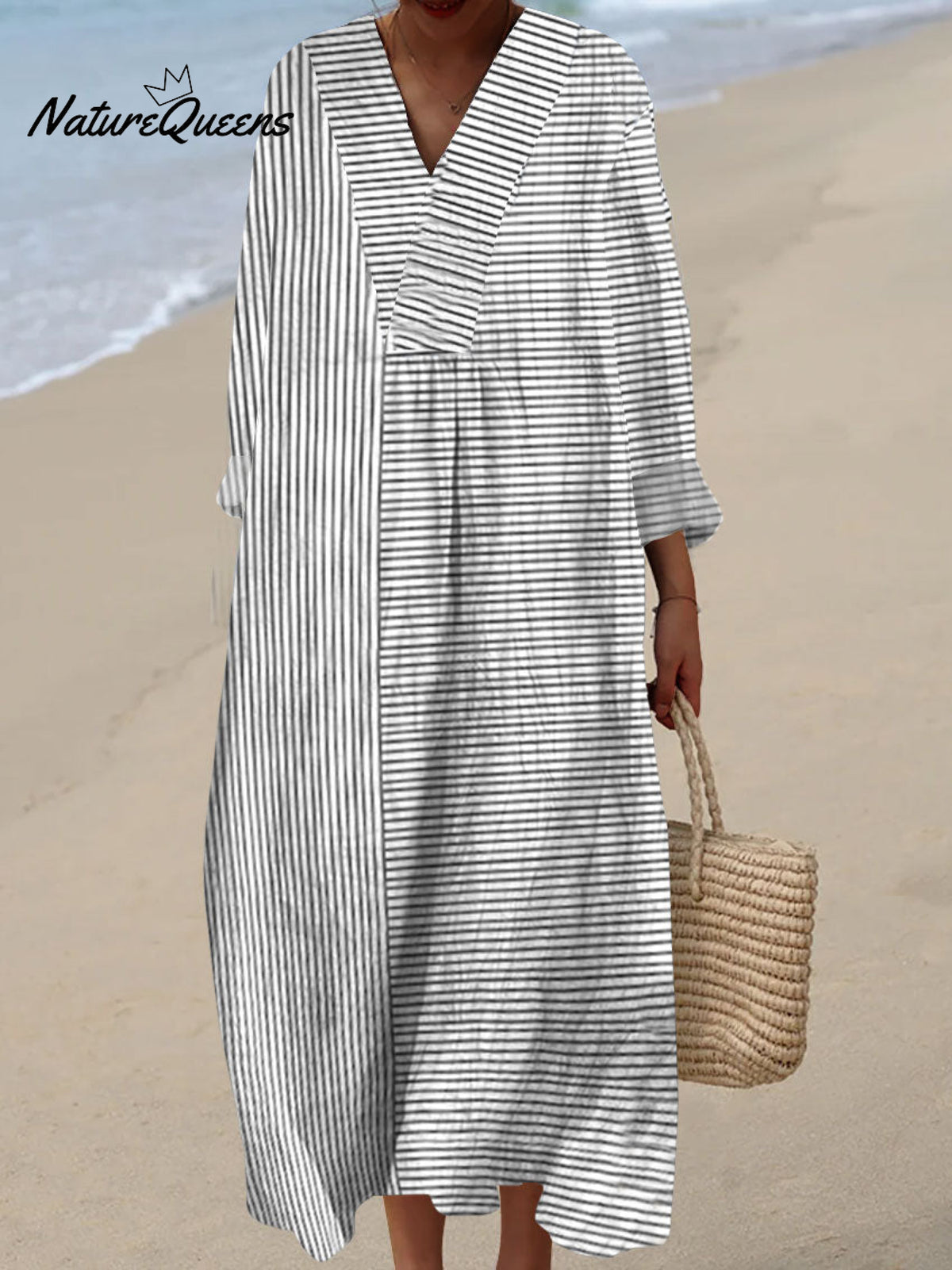 Women's Lines Vintage Art Print Casual Dress