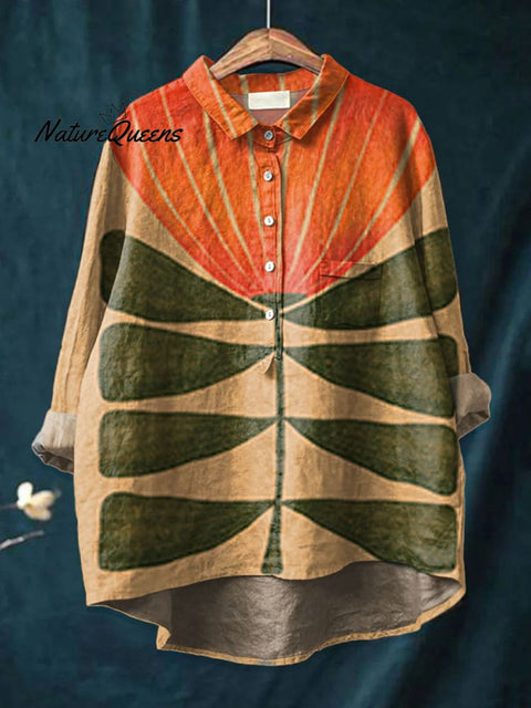 Women's  BOHO Art Print Casual Cotton And Linen Shirt