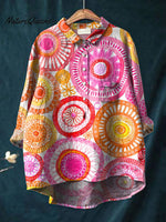 Women'sBOHO Art Print Casual Cotton And Linen Shirt