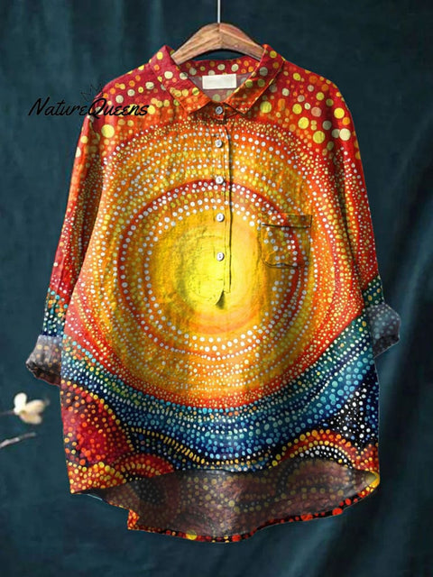 Women's  BOHO Art Print Casual Cotton And Linen Shirt