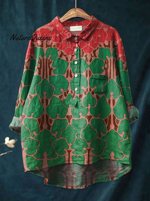 Women's  BOHO Art Print Casual Cotton And Linen Shirt