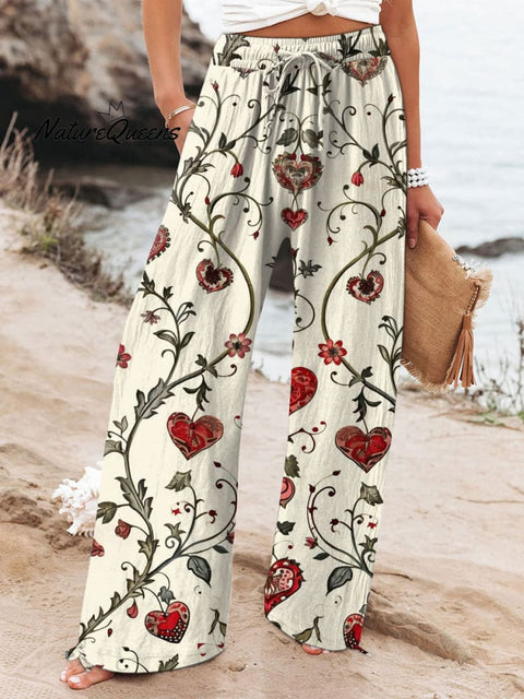 Women's  Floral  Art Printed Cotton And Linen Casual Pants