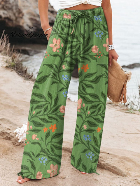 Women's  Floral  Art Printed Cotton And Linen Casual Pants