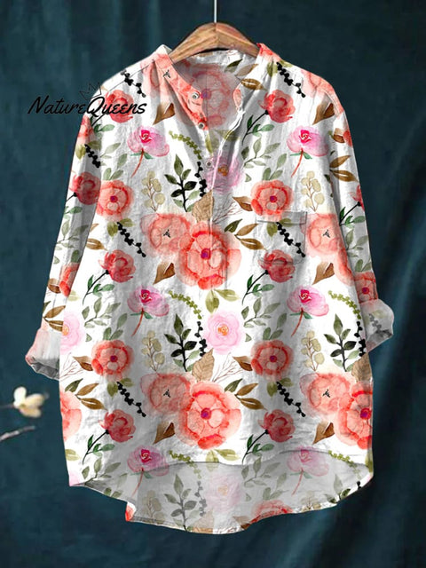 Women's   Florals  Art Print Casual Long Sleeve Comfortable Cotton Shirt