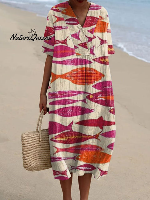 Women's  Fish Art Print Flowy Casual Dress