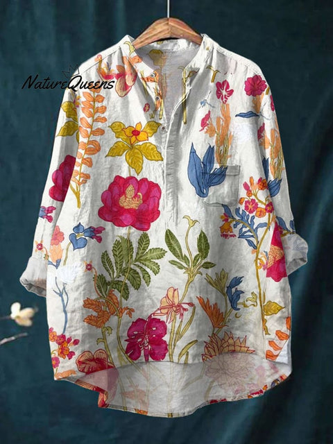 Women's  Flowers  Art  Print Casual Long Sleeve Comfortable Cotton Shirt