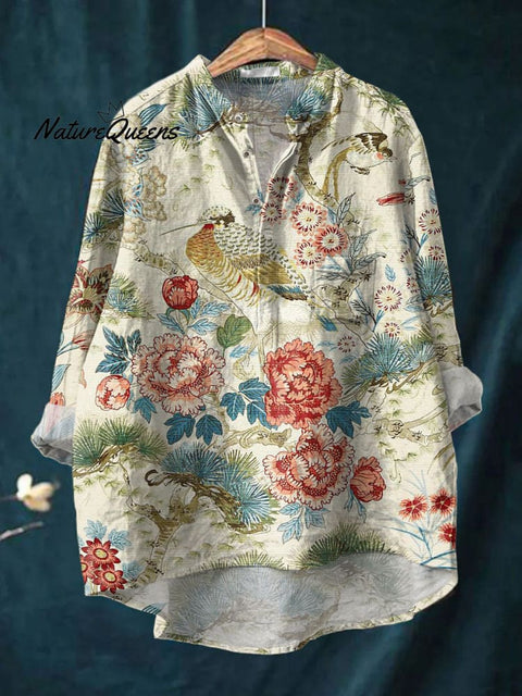 Women's  Flowers  Art  Print Casual Long Sleeve Comfortable Cotton Shirt