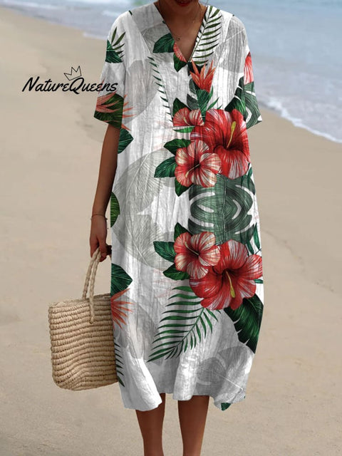 Women's Leisure Holiday Flowers Print  Flowy Dress