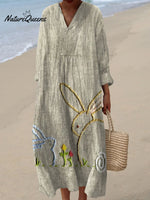 Women'sEaster Embroidery Bunny Art PrintCasualDress