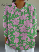 Women's Pastoral Flowers Art Print Casual Cotton And Linen 3/4 Sleeve Shirt