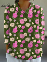 Women's Pastoral Flowers Art Print Casual Cotton And Linen 3/4 Sleeve Shirt
