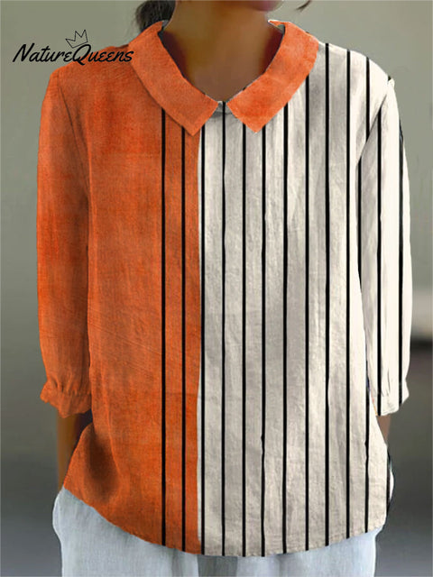 Women's Vintage Abstract Geometry Art  Print Casual Cotton And Linen 3/4 Sleeve Shirt