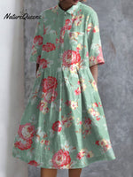 Women'sPastoralFlowers ArtPrint Pocket Cotton Dress