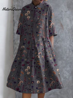 Women'sPastoralFlowers ArtPrint Pocket Cotton Dress