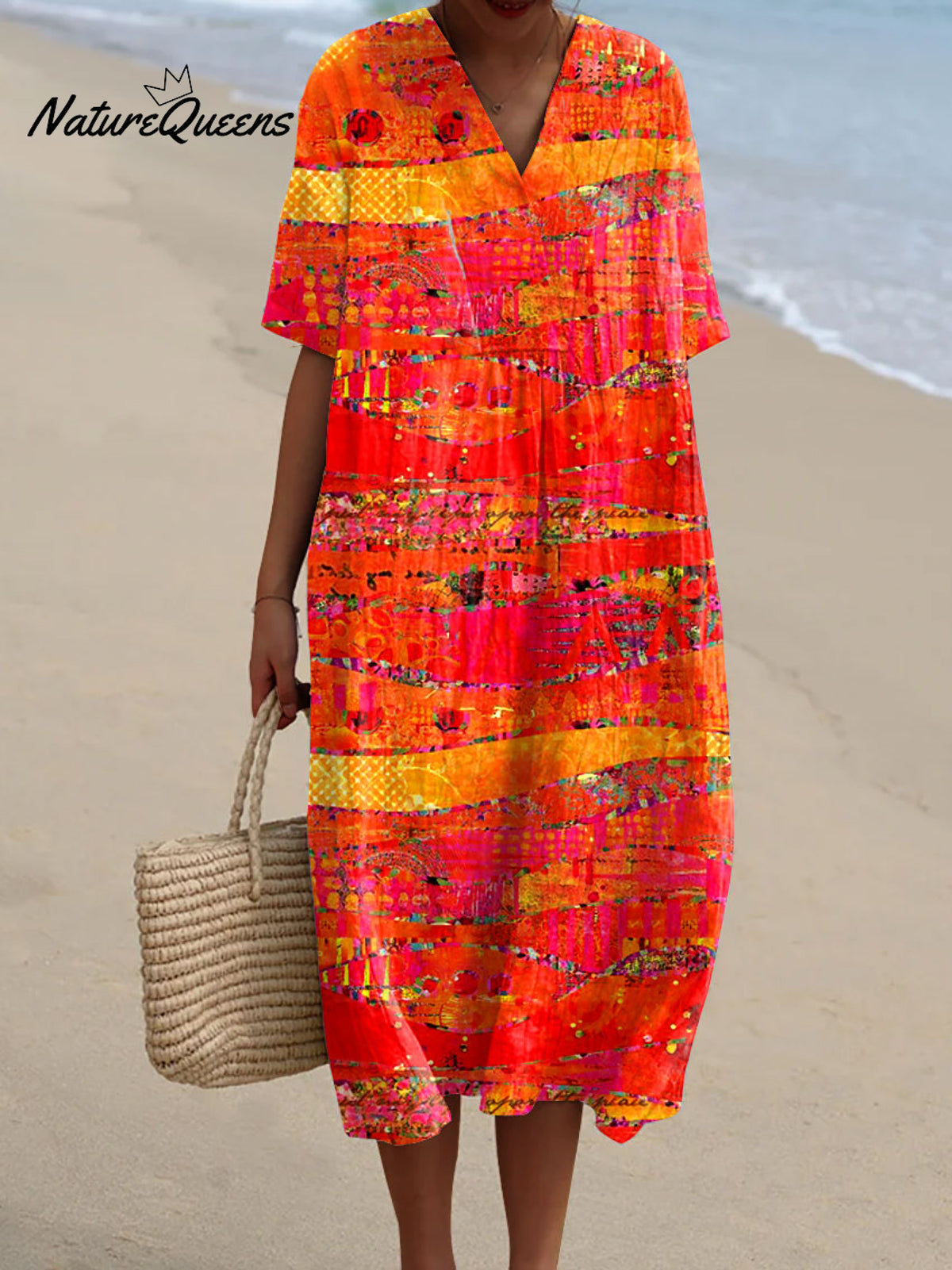 Women's Multicolor AbstractArt Print Flowy Dress