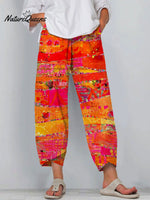 Women's Vintage Abstract Geometric Art Print Cotton And Linen Casual Pants