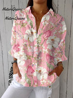 Women Vintage Flowers Art Print Loose Top Peter Pan Collar Half Sleeve Blouses