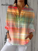 Women'sVintage Abstract Geometry Art Print Casual Linen V-neck Shirt