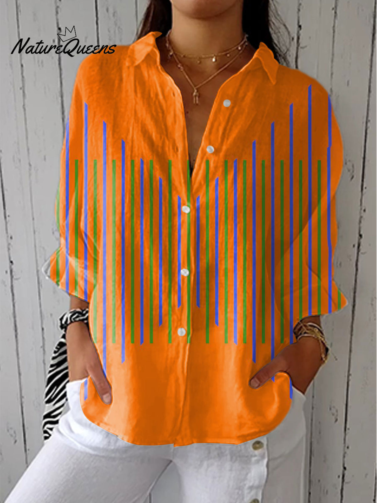 Women'sVintage Abstract Geometry Art Print Casual Linen V-neck Shirt