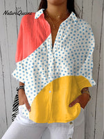 Women'sVintage Abstract Geometry Art Print Casual Linen V-neck Shirt