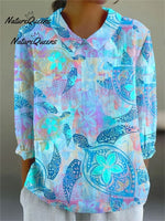 Women's Elegant Floral Pattern Cotton and Linen Top