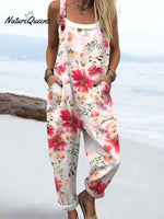 Women'sVintage Flowers Art Print Casual 100% Cotton Wide Leg Jumpsuit