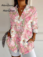 Women Vintage Flowers Art Print Loose Top Peter Pan Collar Half Sleeve Blouses