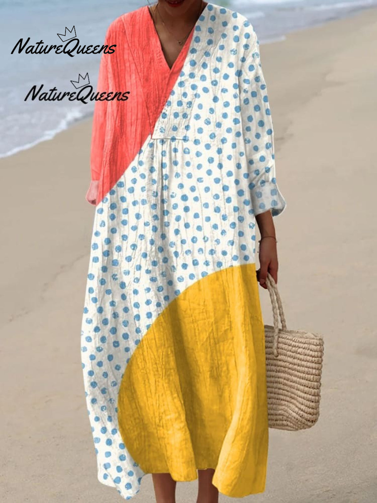 Women'sVintage Abstract Geometry Art Print Casual Linen V-neck Shirt