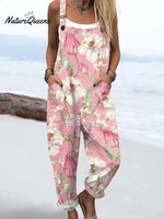Women'sVintage Floral Art Print Casual 100% Cotton Wide Leg Jumpsuit