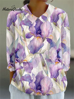 Women's Vintage Flower ArtPrint Casual Cotton And Linen 3/4 Sleeve Shirt
