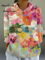 Women's Vintage Flowers ArtPrint Casual Linen V-neck Shirt